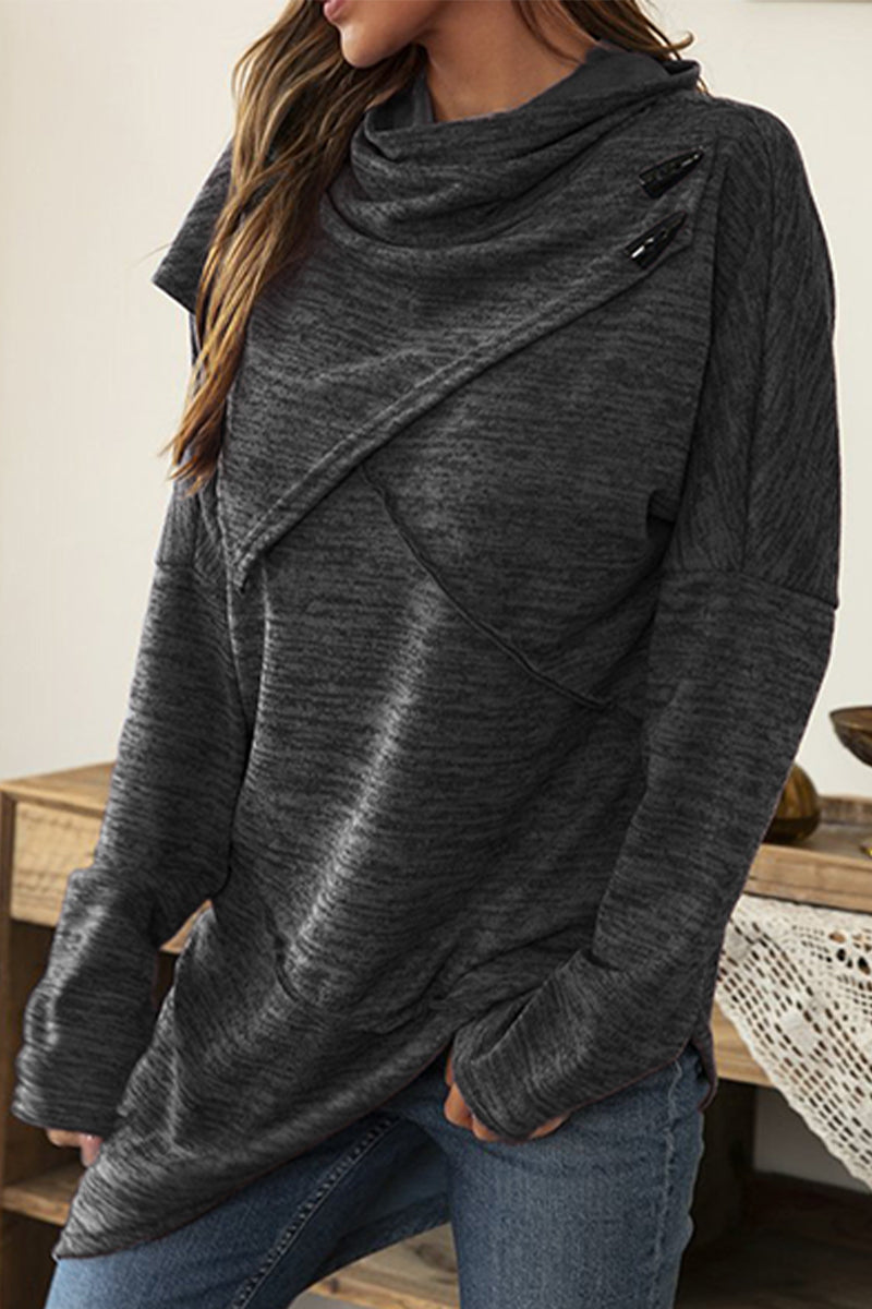 Tops casuales de cuello bufanda asimétrico con patchwork sólido