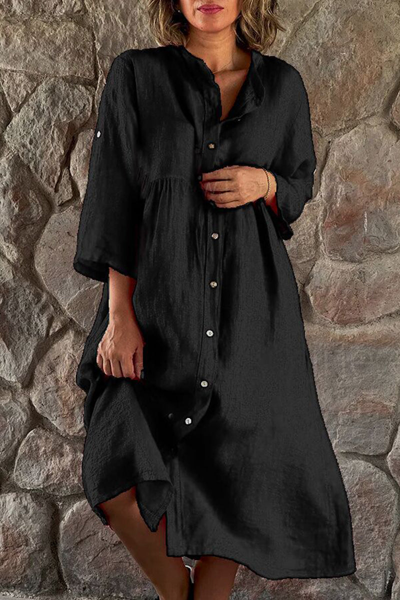 Vestido camisero informal sencillo con botones lisos y cuello mandarín