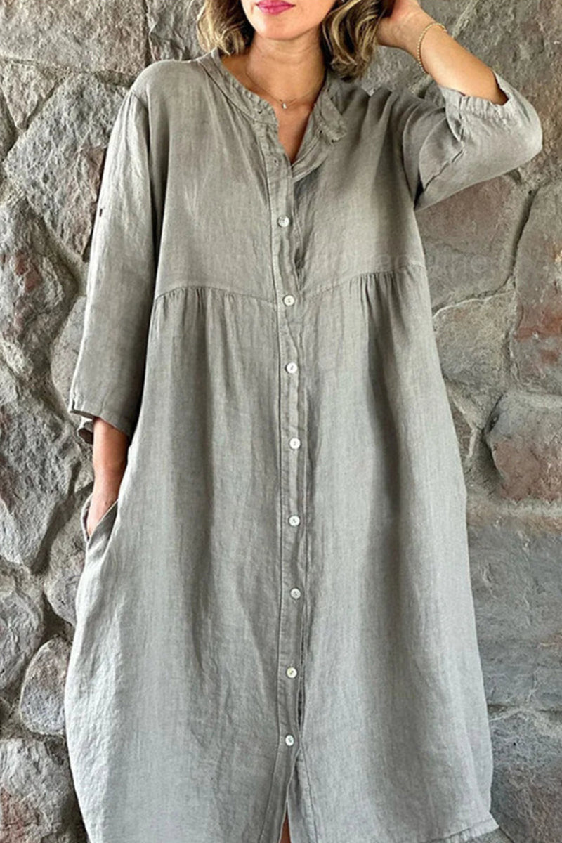 Vestido camisero informal sencillo con botones lisos y cuello mandarín