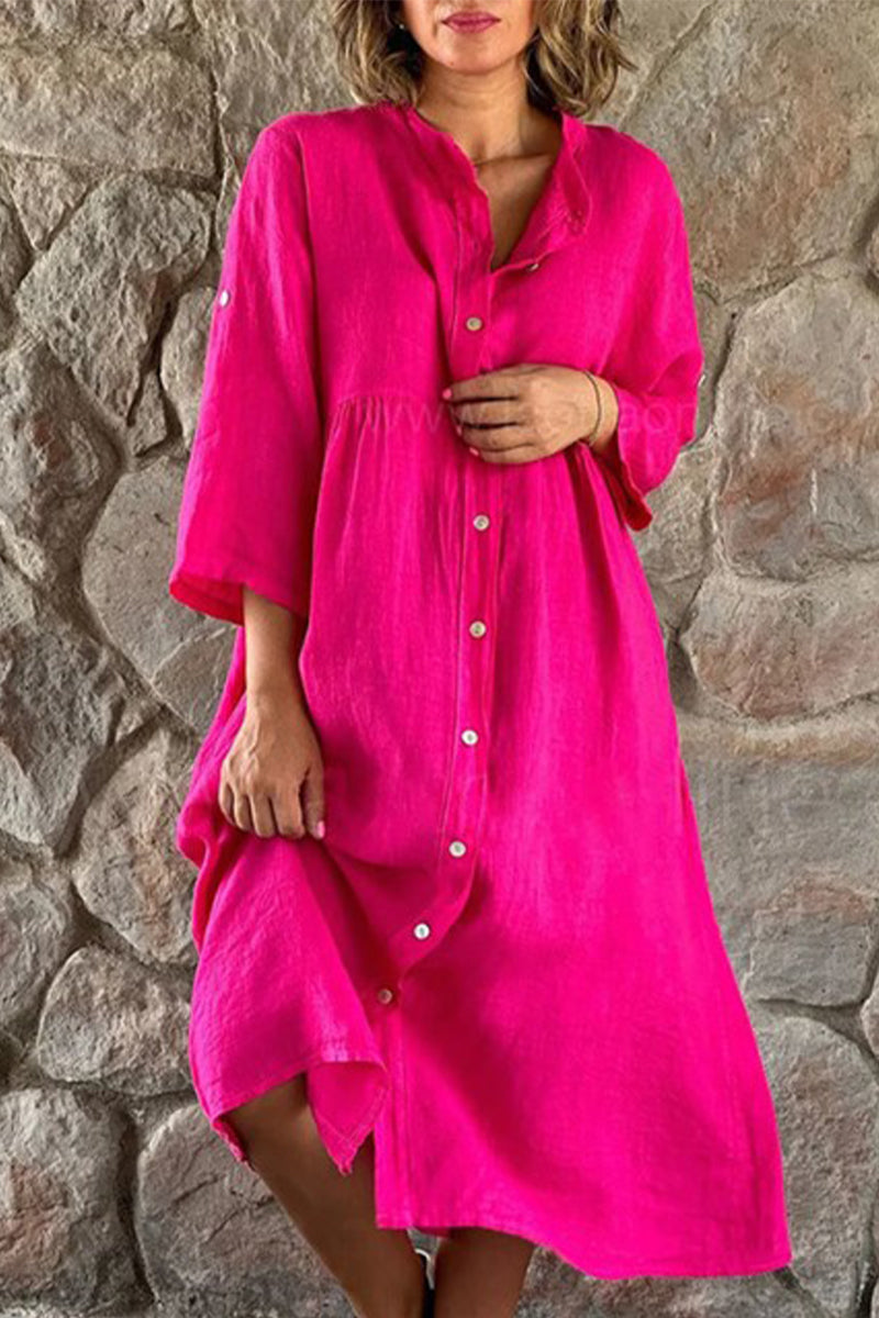 Vestido camisero informal sencillo con botones lisos y cuello mandarín