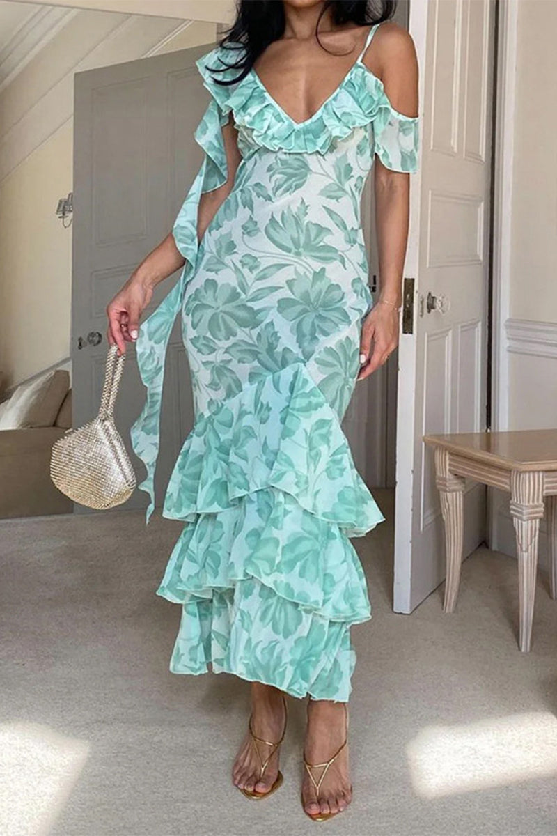 Vestido elegante y dulce con cuello en V, sin mangas y estampado de patchwork