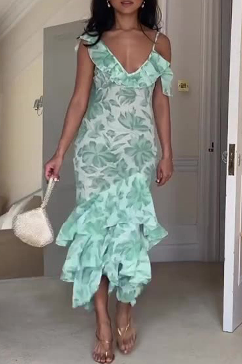 Vestido elegante y dulce con cuello en V, sin mangas y estampado de patchwork