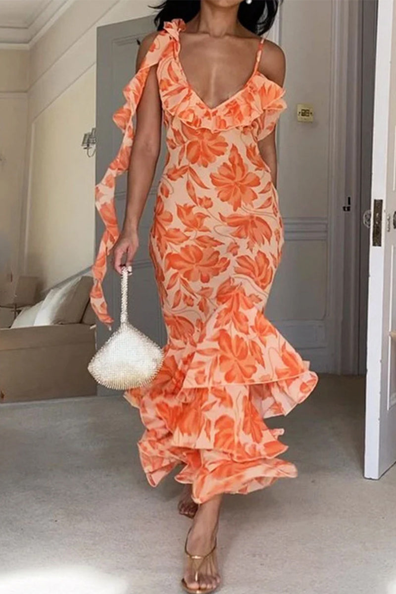 Vestido elegante y dulce con cuello en V, sin mangas y estampado de patchwork