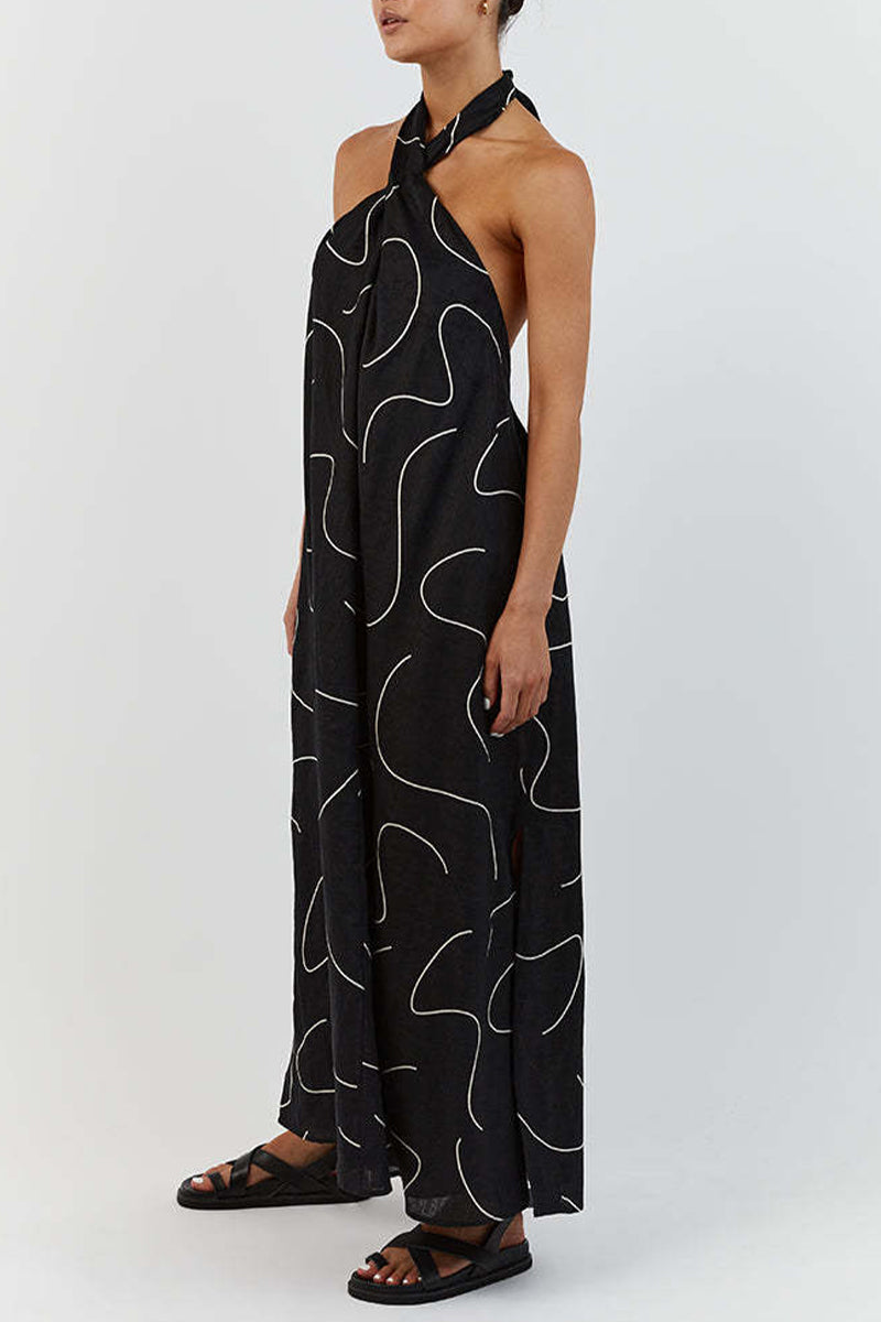 Vestido informal sin mangas con cuello halter y estampado geométrico