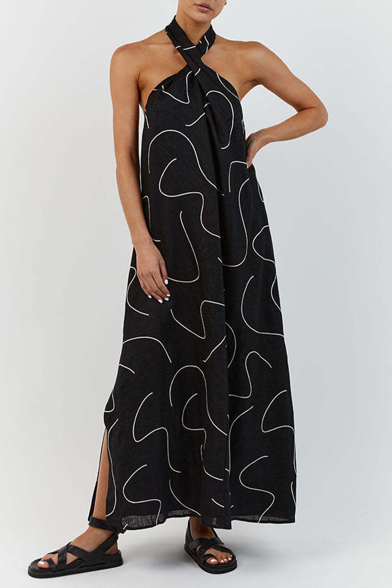 Vestido informal sin mangas con cuello halter y estampado geométrico
