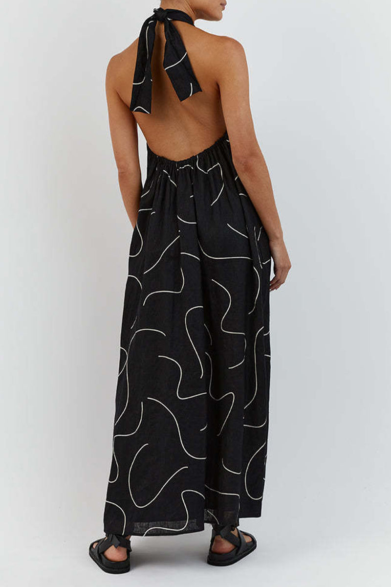 Vestido informal sin mangas con cuello halter y estampado geométrico