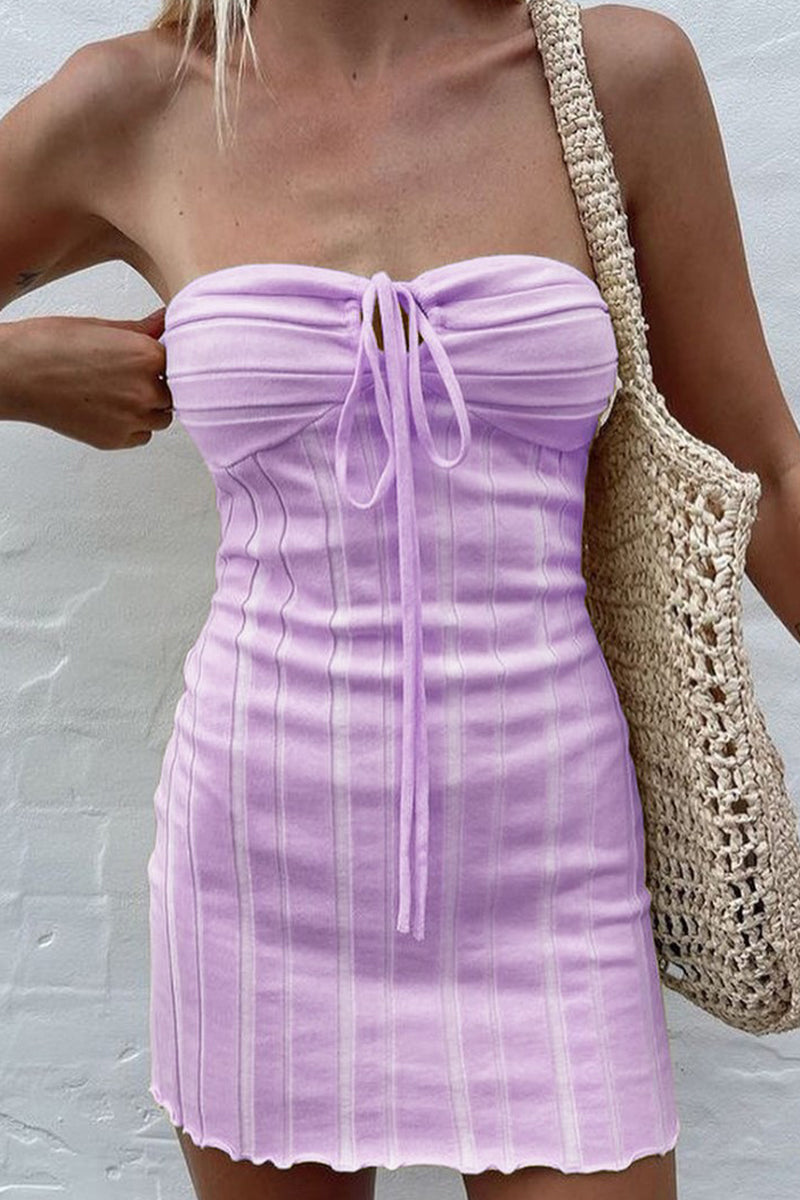 Vestido sexy sin mangas con cuello halter y frenillo sólido