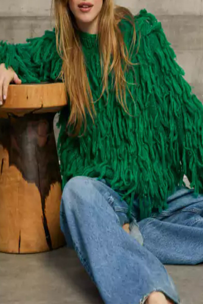 Suéteres elegantes de estilo británico con borlas lisas y cuello redondo (5 colores)