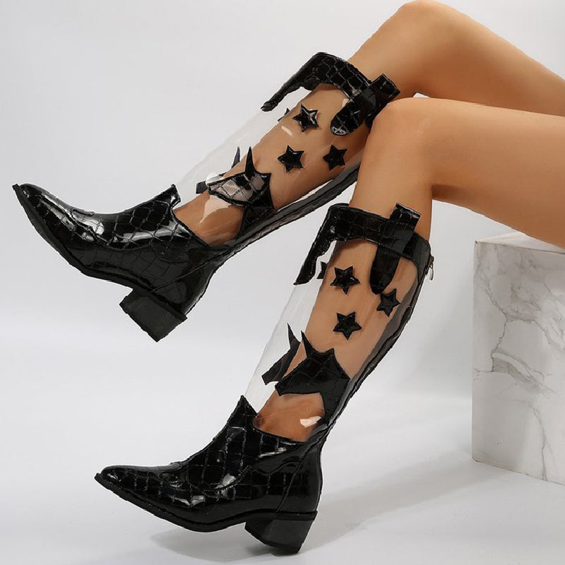 Zapatos casuales de patchwork transparentes con puntera abierta