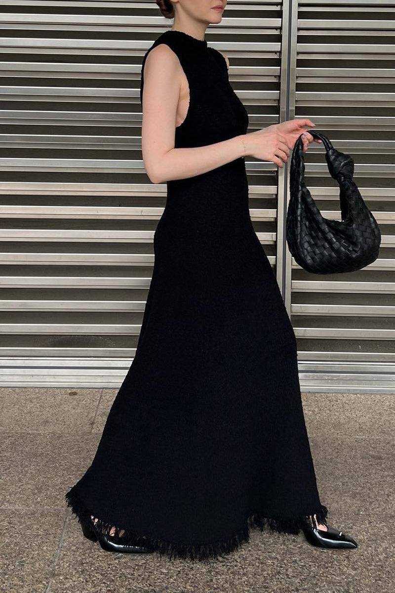 Vestido informal sin mangas con cuello redondo y borlas sólidas