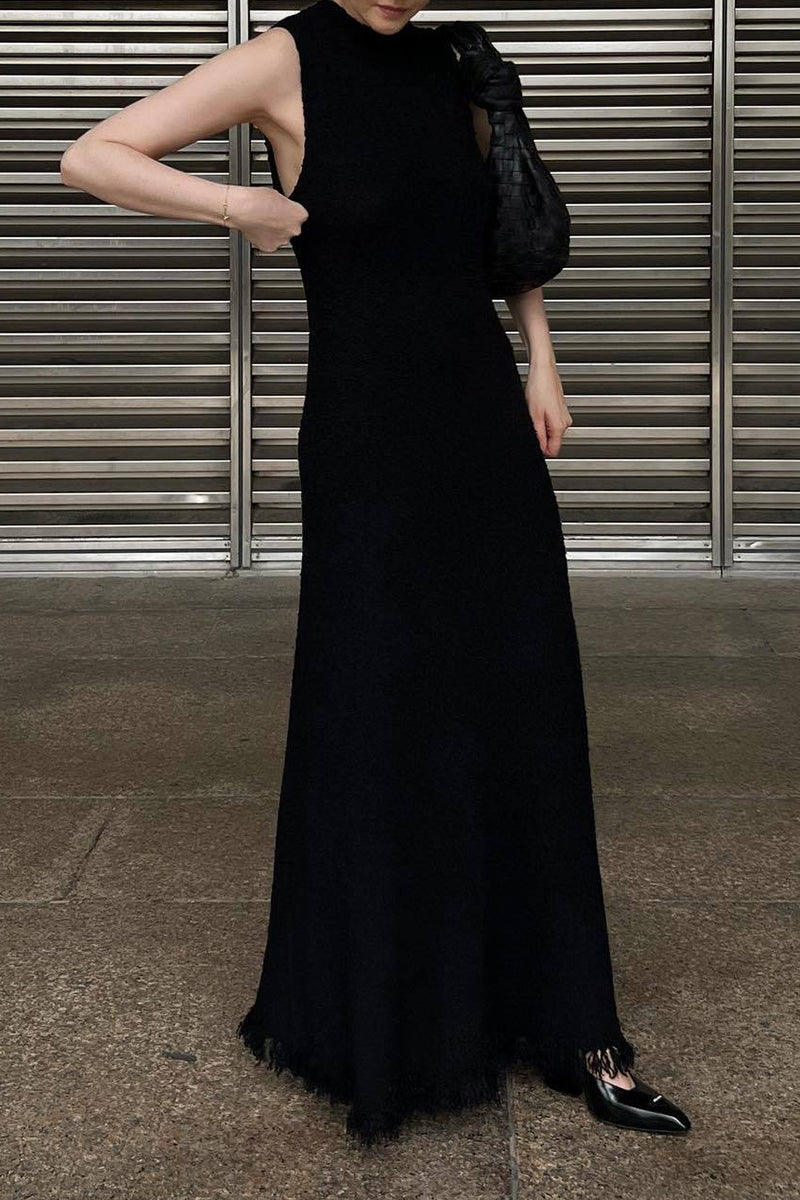 Vestido informal sin mangas con cuello redondo y borlas sólidas