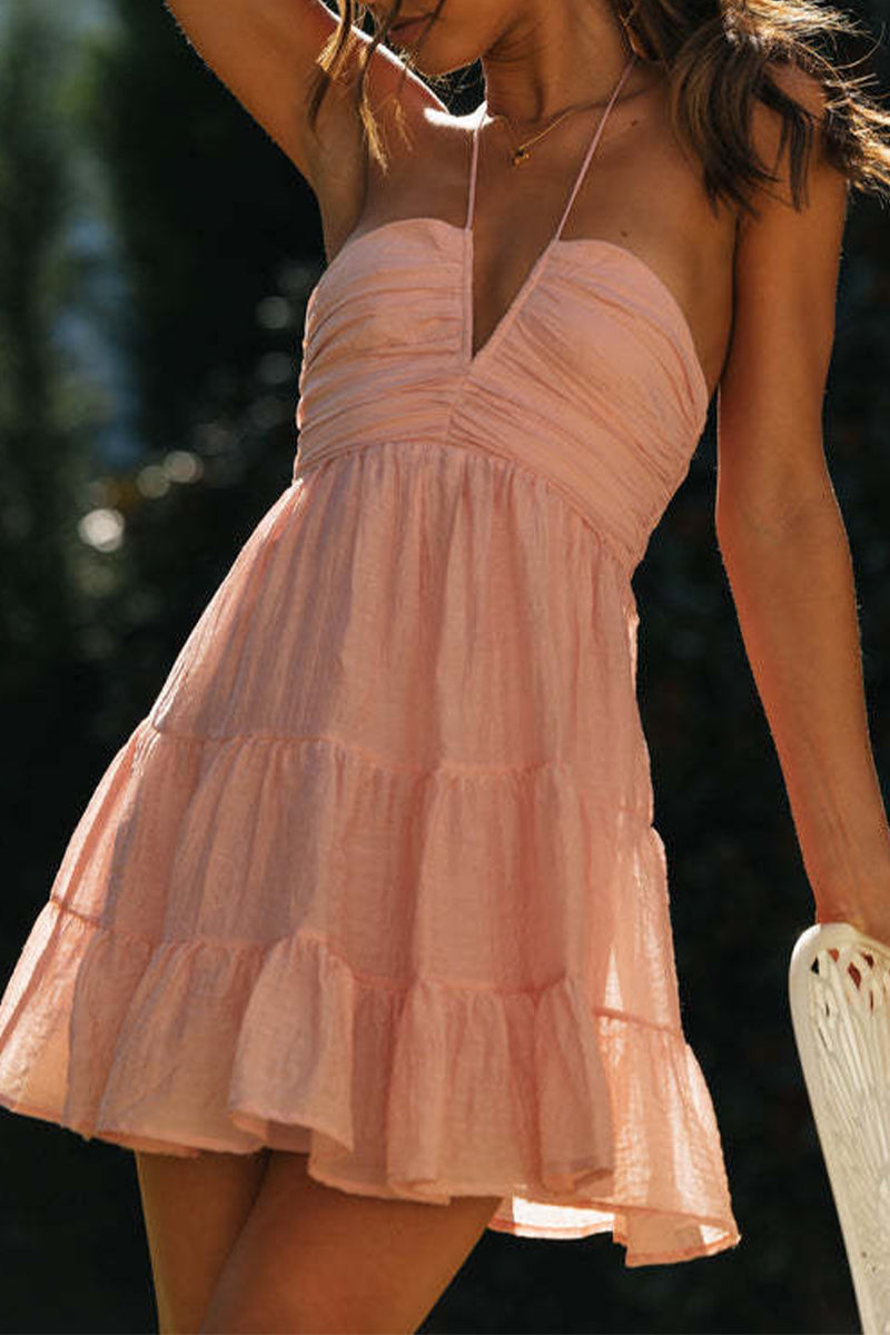 Vestido sexy liso sin mangas con cuello halter (3 colores)
