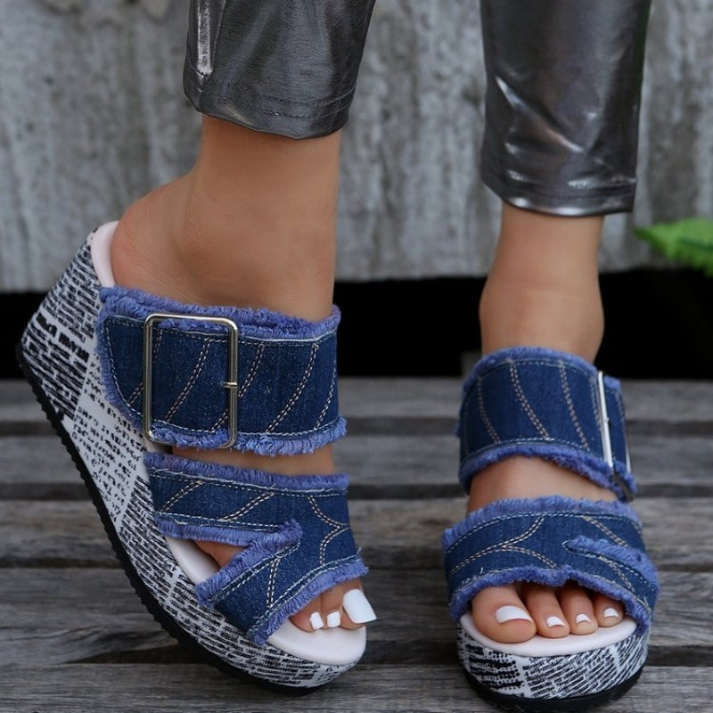 Zapatos de cuña informales, redondos y cómodos para exteriores (altura del tacón: 8 cm)