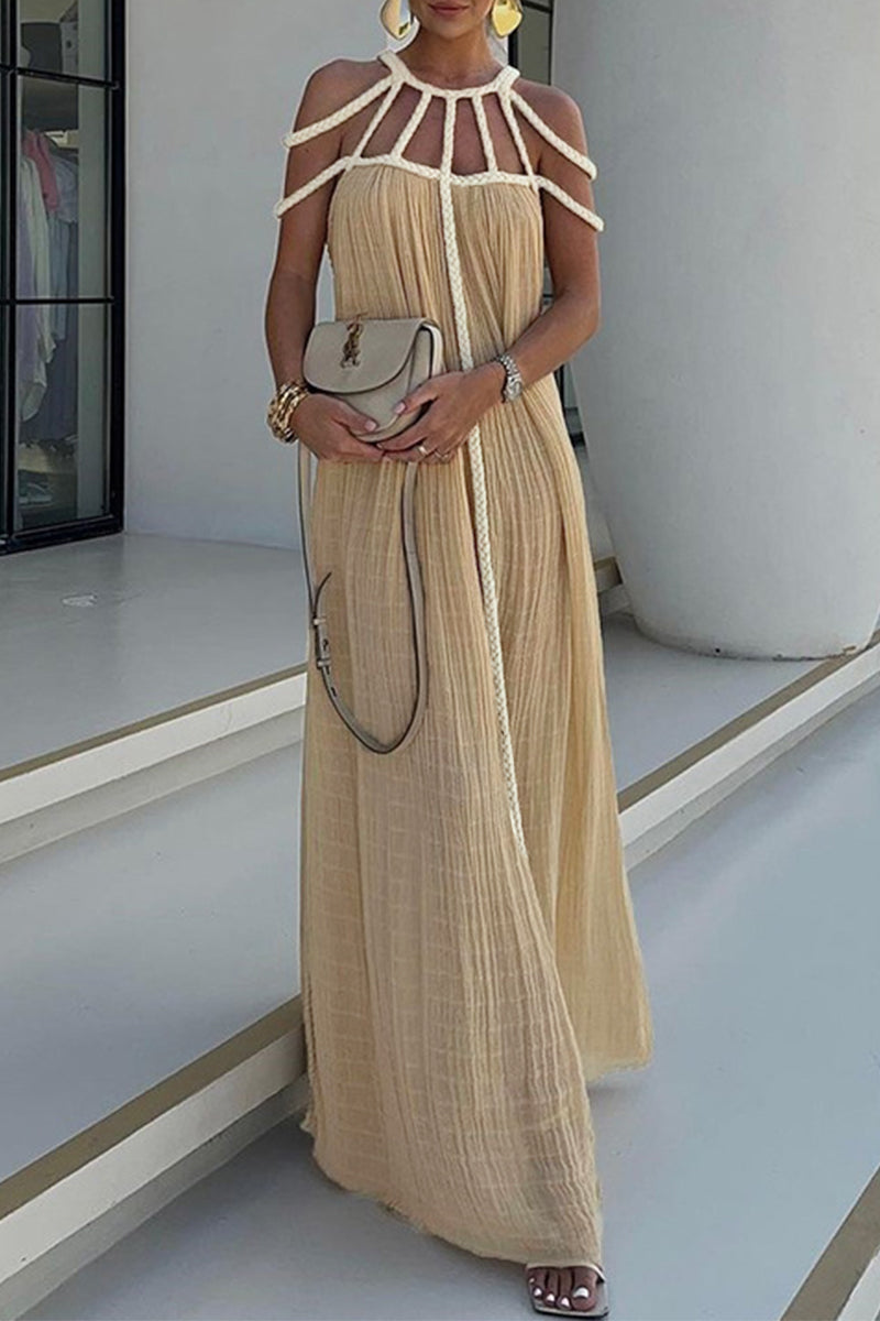 Vestido sexy sin mangas con cuello halter, ahuecado y liso (3 colores)
