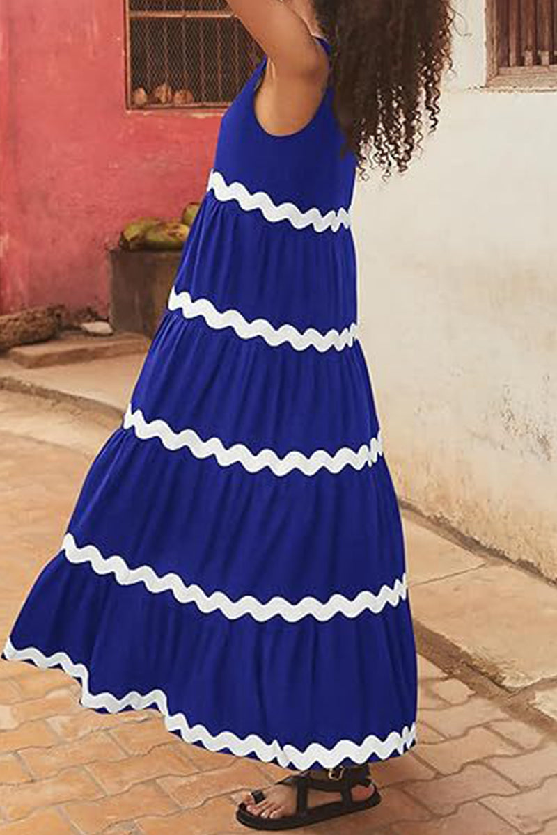 Vestido sexy sencillo con estampado ondulado y escote en U, sin mangas (4 colores)