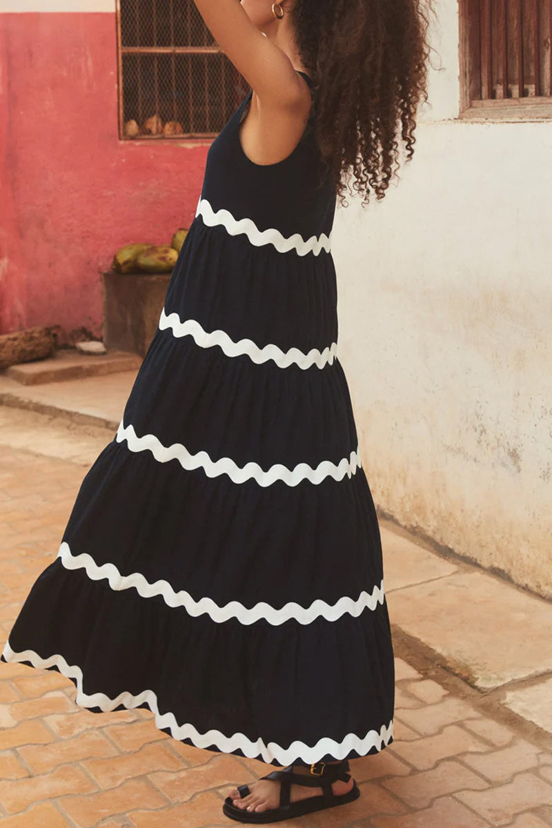 Vestido sexy sencillo con estampado ondulado y escote en U, sin mangas (4 colores)