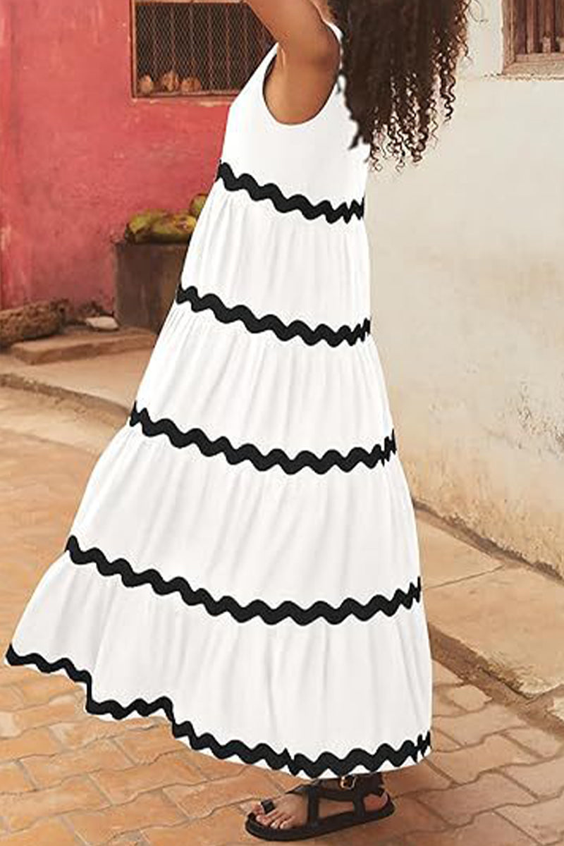Vestido sexy sencillo con estampado ondulado y escote en U, sin mangas (4 colores)