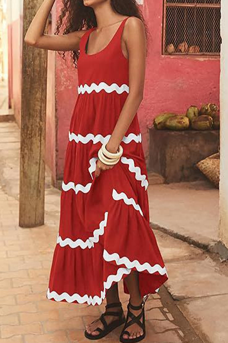 Vestido sexy sencillo con estampado ondulado y escote en U, sin mangas (4 colores)