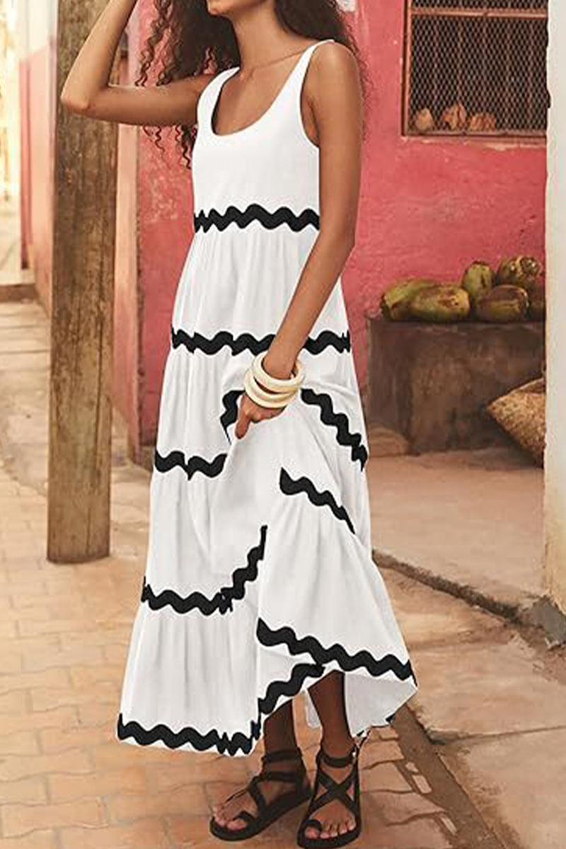 Vestido sexy sencillo con estampado ondulado y escote en U, sin mangas (4 colores)
