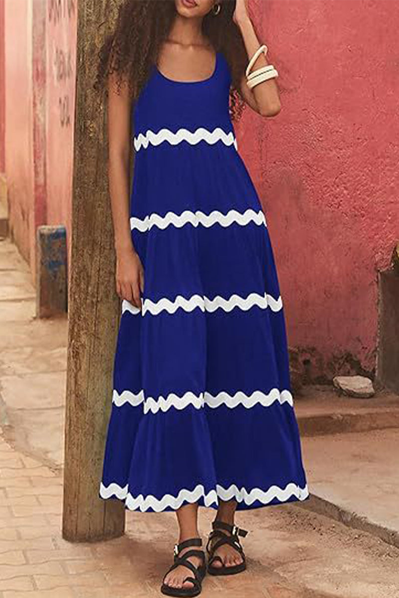 Vestido sexy sencillo con estampado ondulado y escote en U, sin mangas (4 colores)