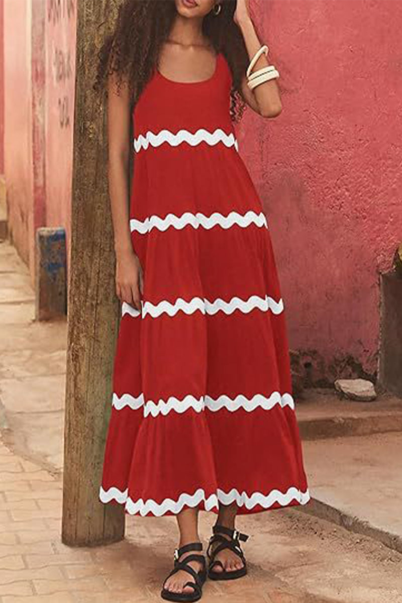 Vestido sexy sencillo con estampado ondulado y escote en U, sin mangas (4 colores)