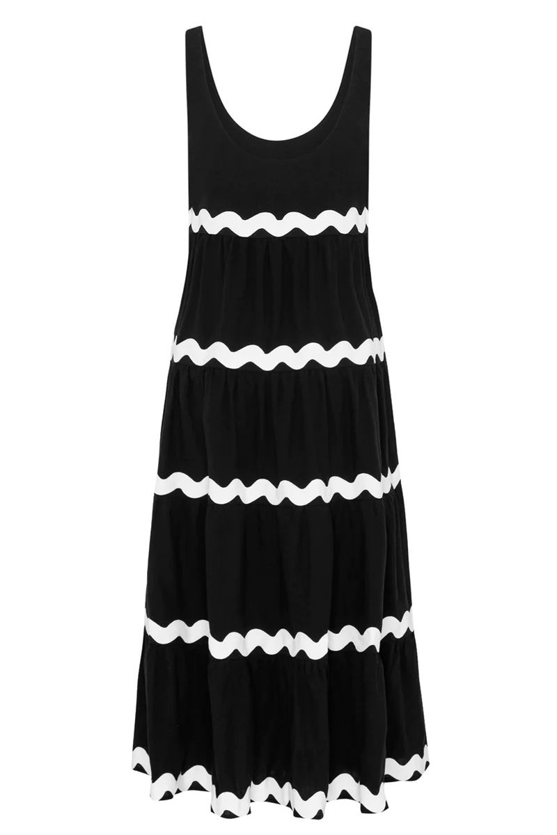 Vestido sexy sencillo con estampado ondulado y escote en U, sin mangas (4 colores)