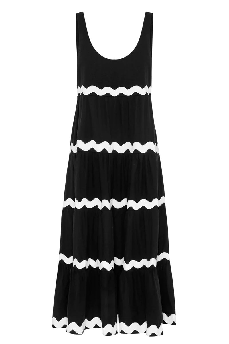 Vestido sexy sencillo con estampado ondulado y escote en U, sin mangas (4 colores)