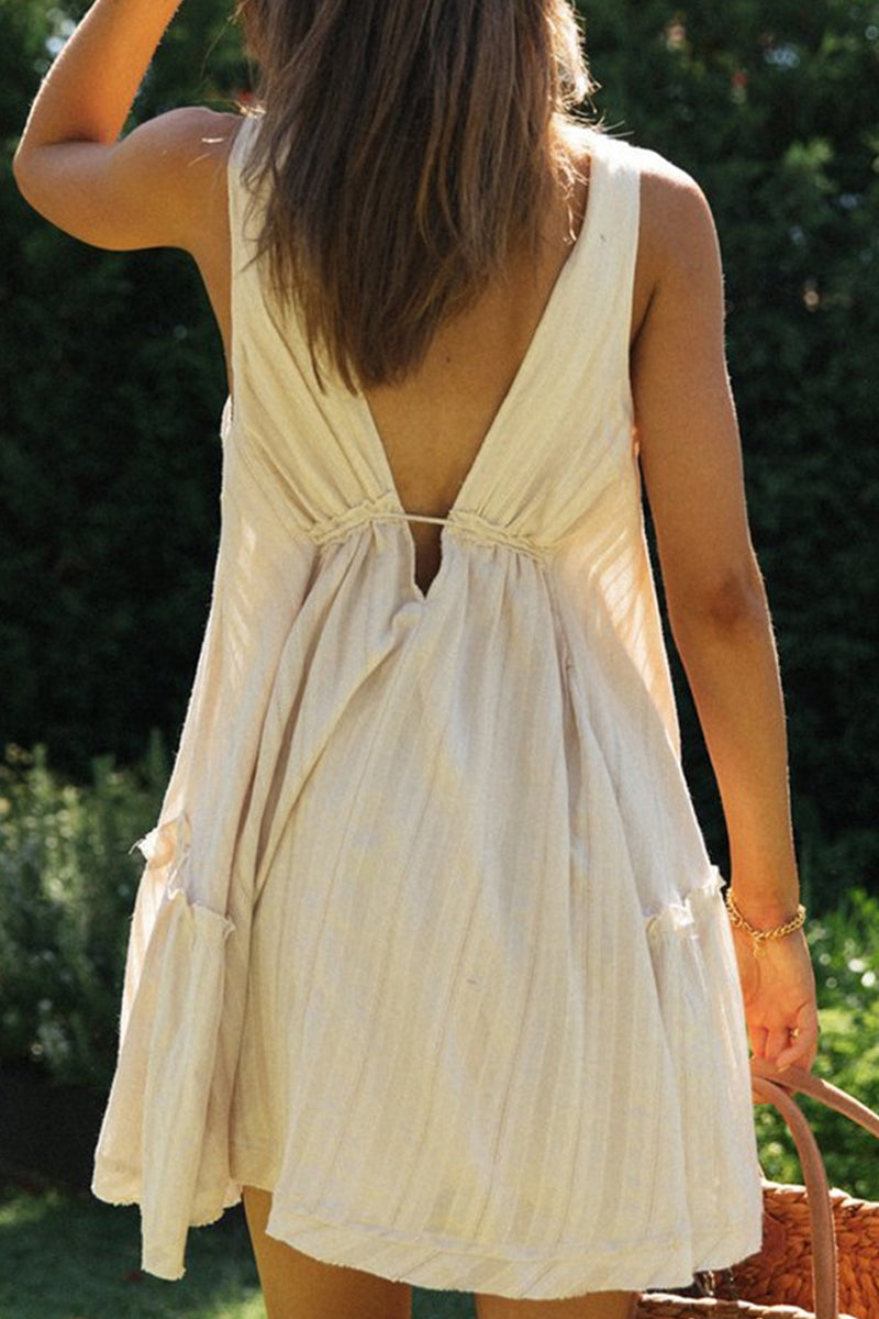 Vestido sexy sencillo, liso, sin espalda, con escote en V y sin mangas (3 colores)