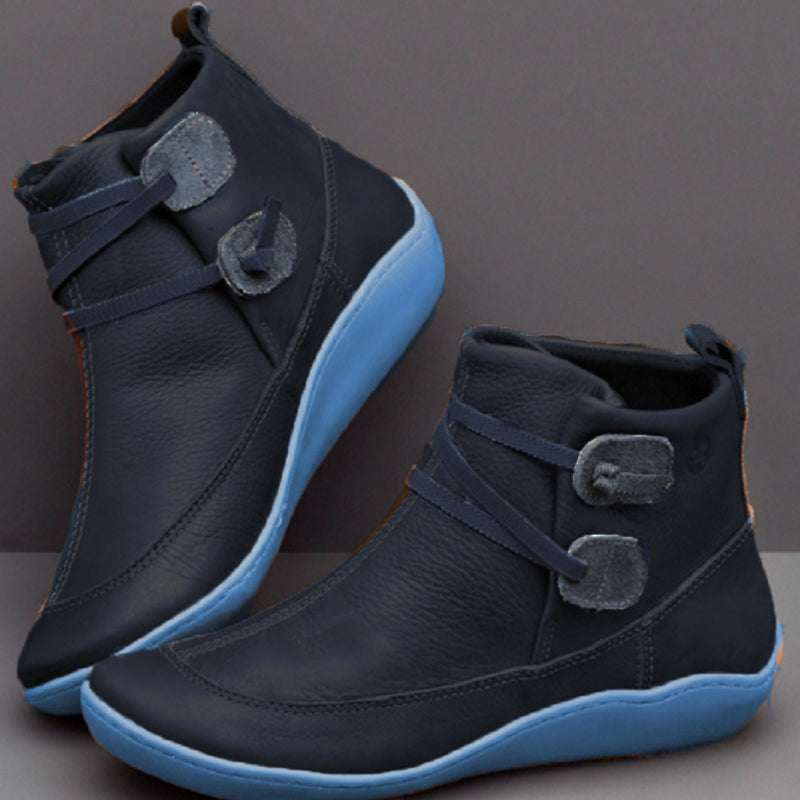 Zapatos casuales de cuero redondos con patchwork