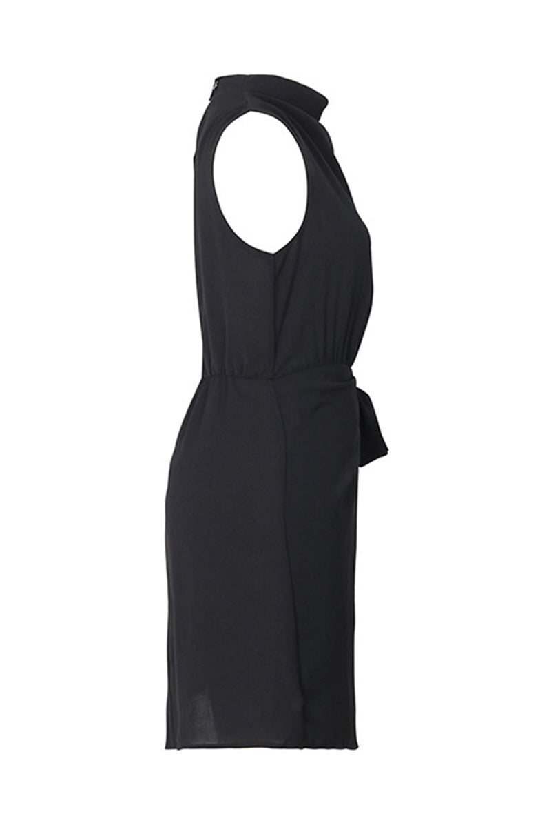 Elegante vestido liso sin mangas con cuello halter y frenillo