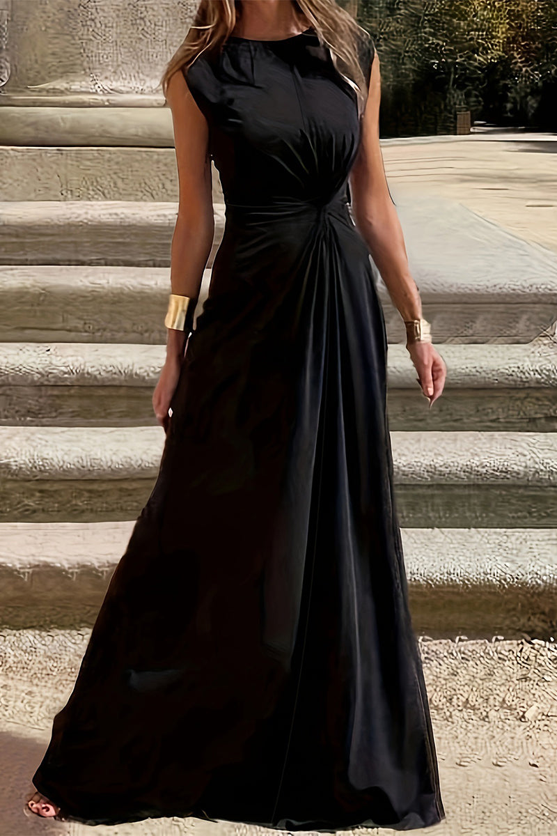 Vestidos elegantes y sencillos con cuello redondo y pliegues sólidos (6 colores)
