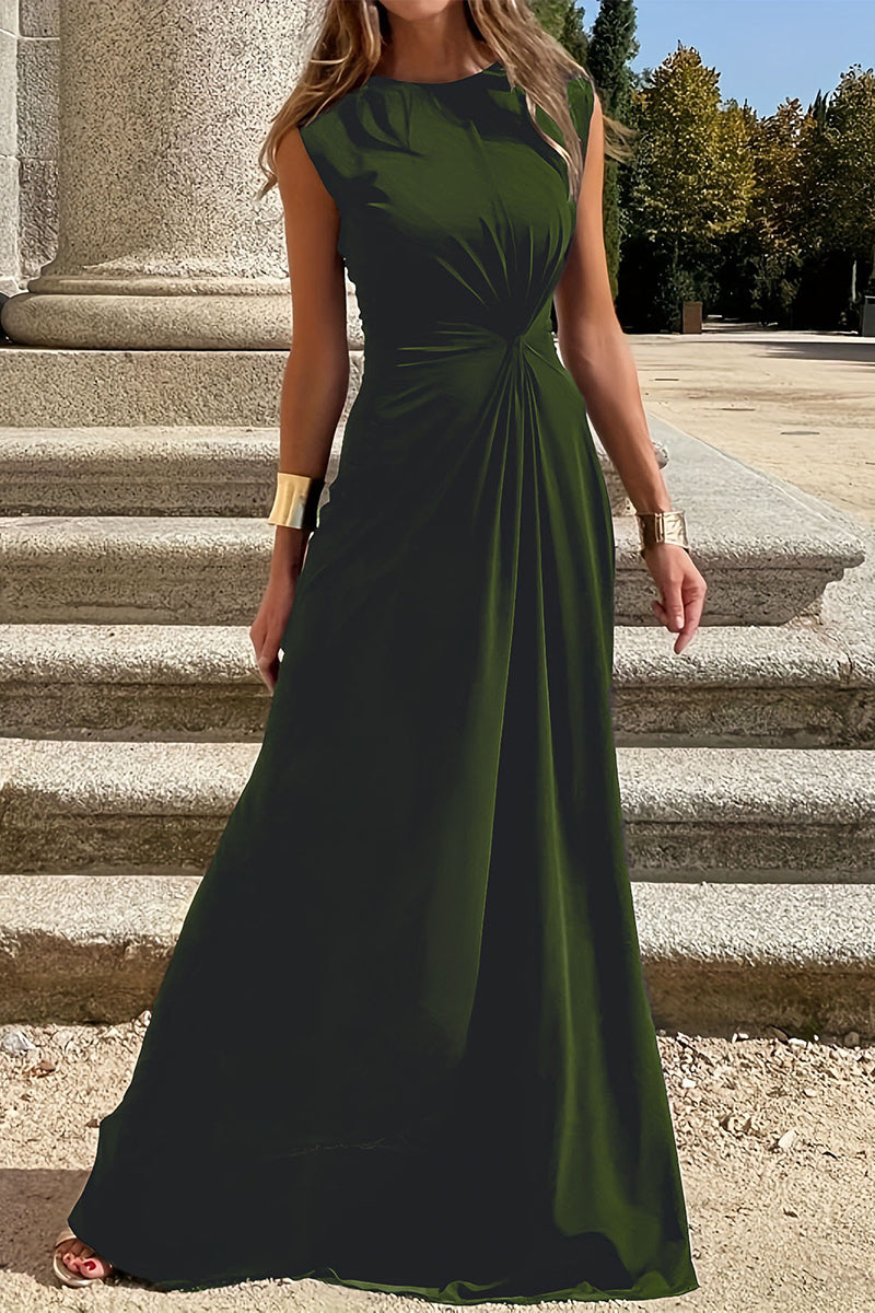 Vestidos elegantes y sencillos con cuello redondo y pliegues sólidos (6 colores)