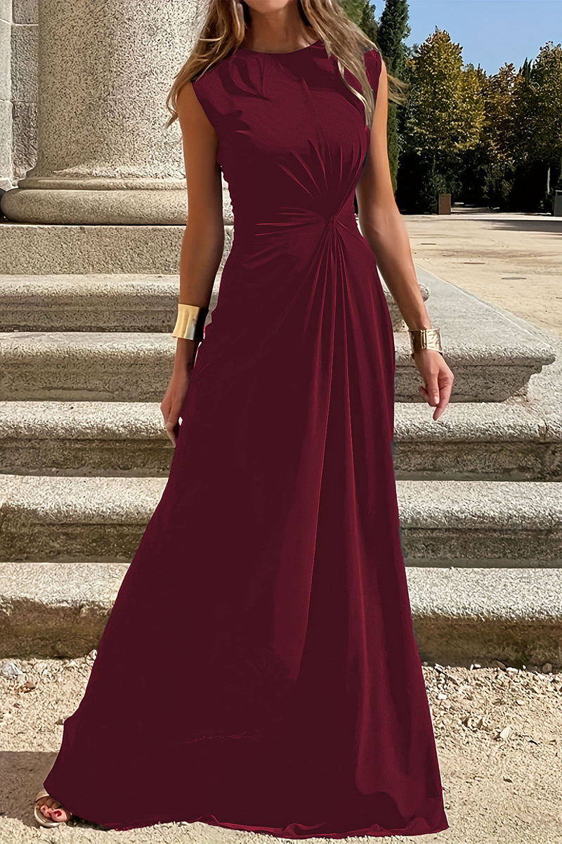 Vestidos elegantes y sencillos con cuello redondo y pliegues sólidos (6 colores)