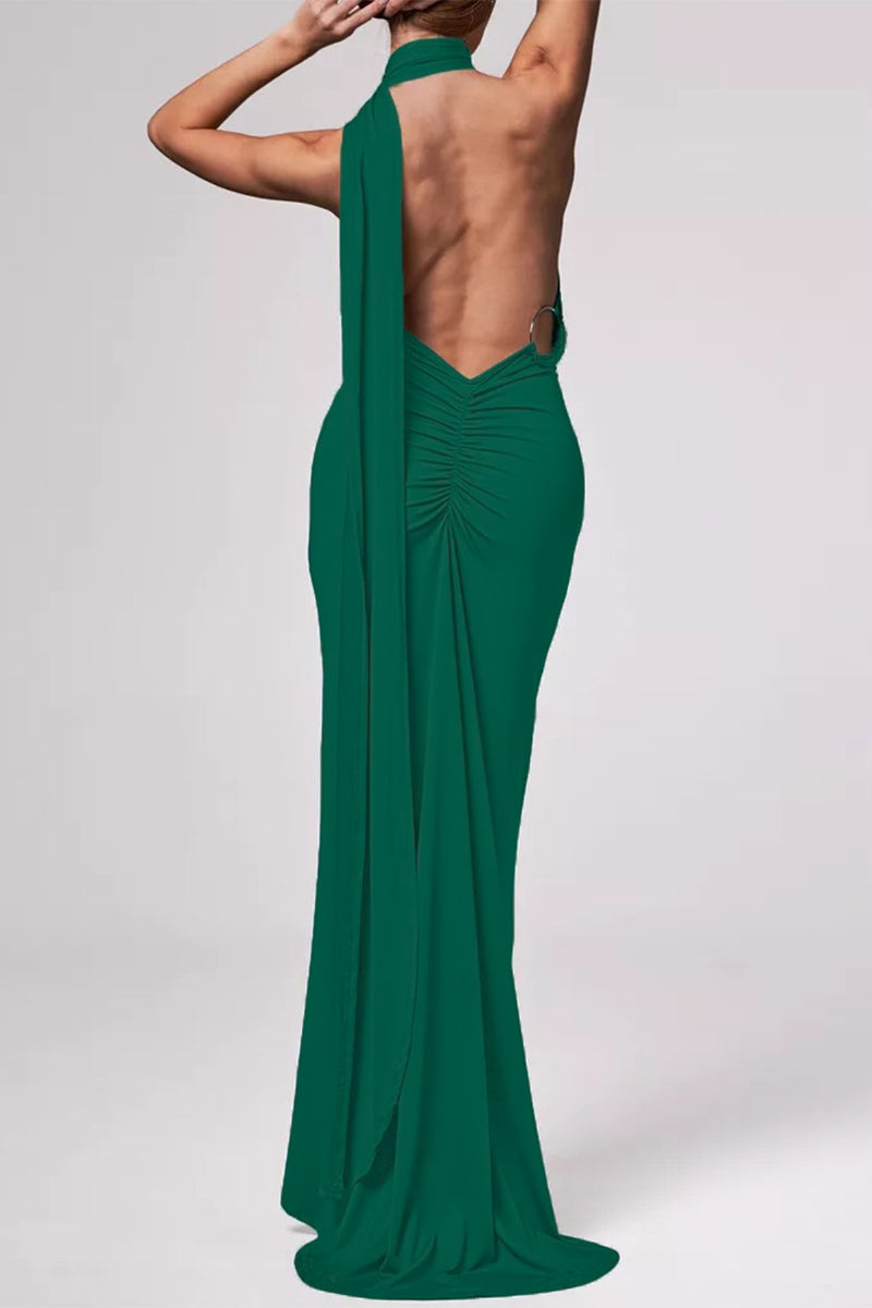 Vestidos irregulares sexis con cuello de bufanda, sin espalda y pliegues