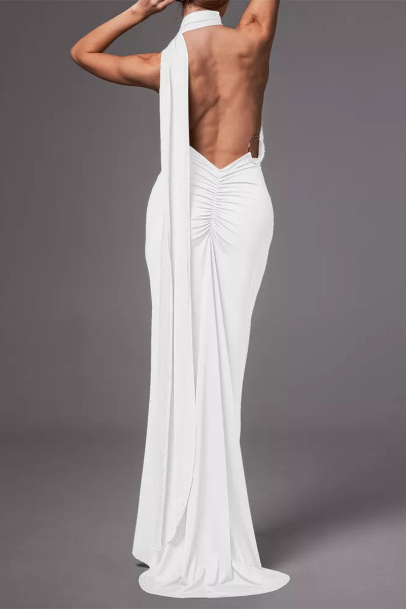 Vestidos irregulares sexis con cuello de bufanda, sin espalda y pliegues