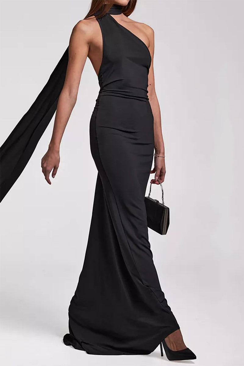 Vestidos irregulares sexis con cuello de bufanda, sin espalda y pliegues