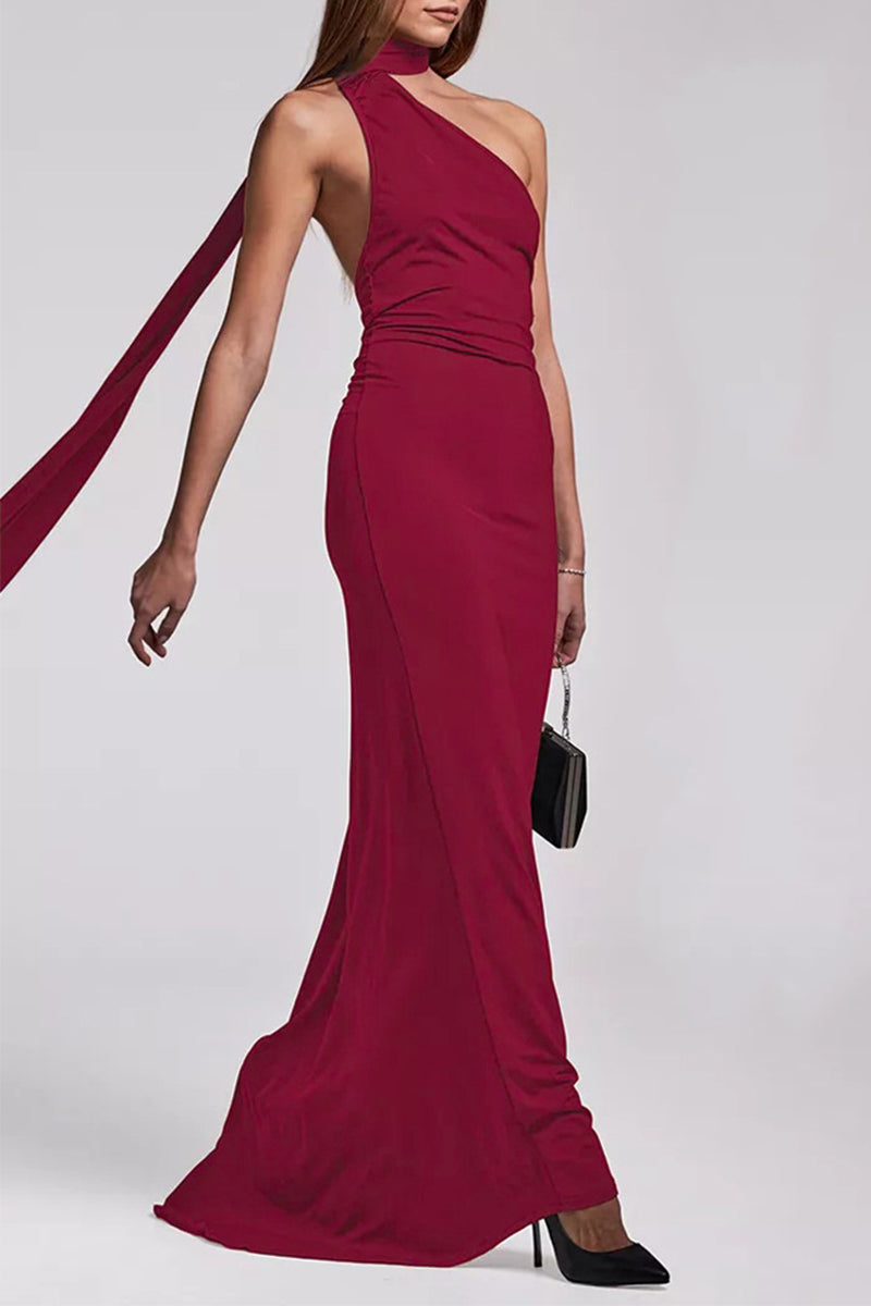 Vestidos irregulares sexis con cuello de bufanda, sin espalda y pliegues