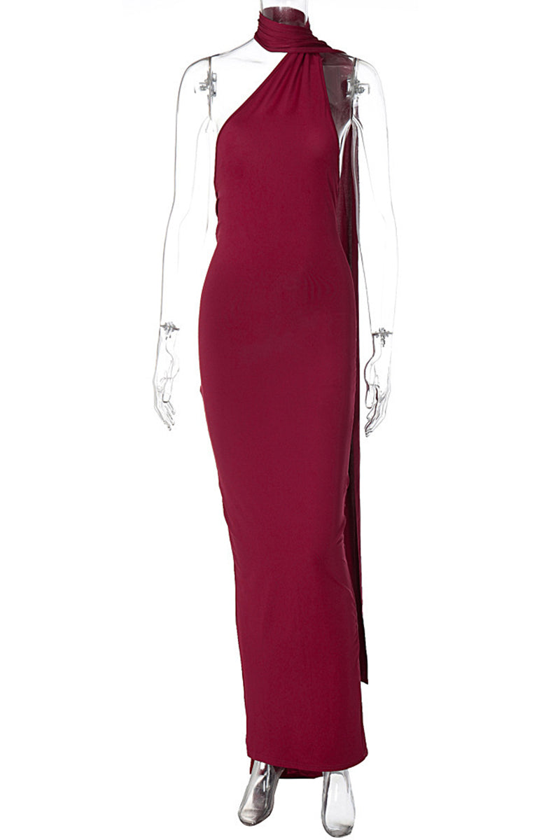 Vestidos irregulares sexis con cuello de bufanda, sin espalda y pliegues