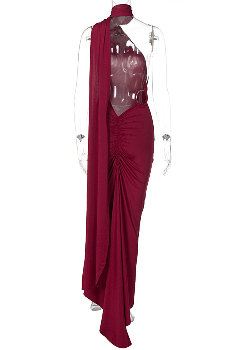 Vestidos irregulares sexis con cuello de bufanda, sin espalda y pliegues