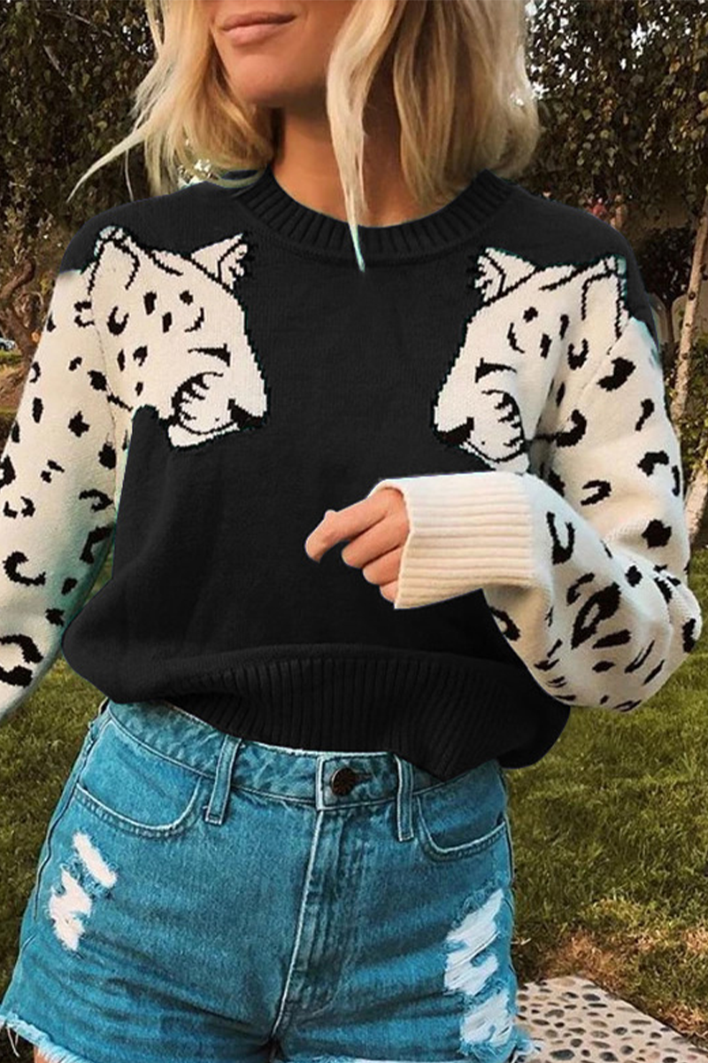 Tops casuales de cuello redondo con patchwork de animales