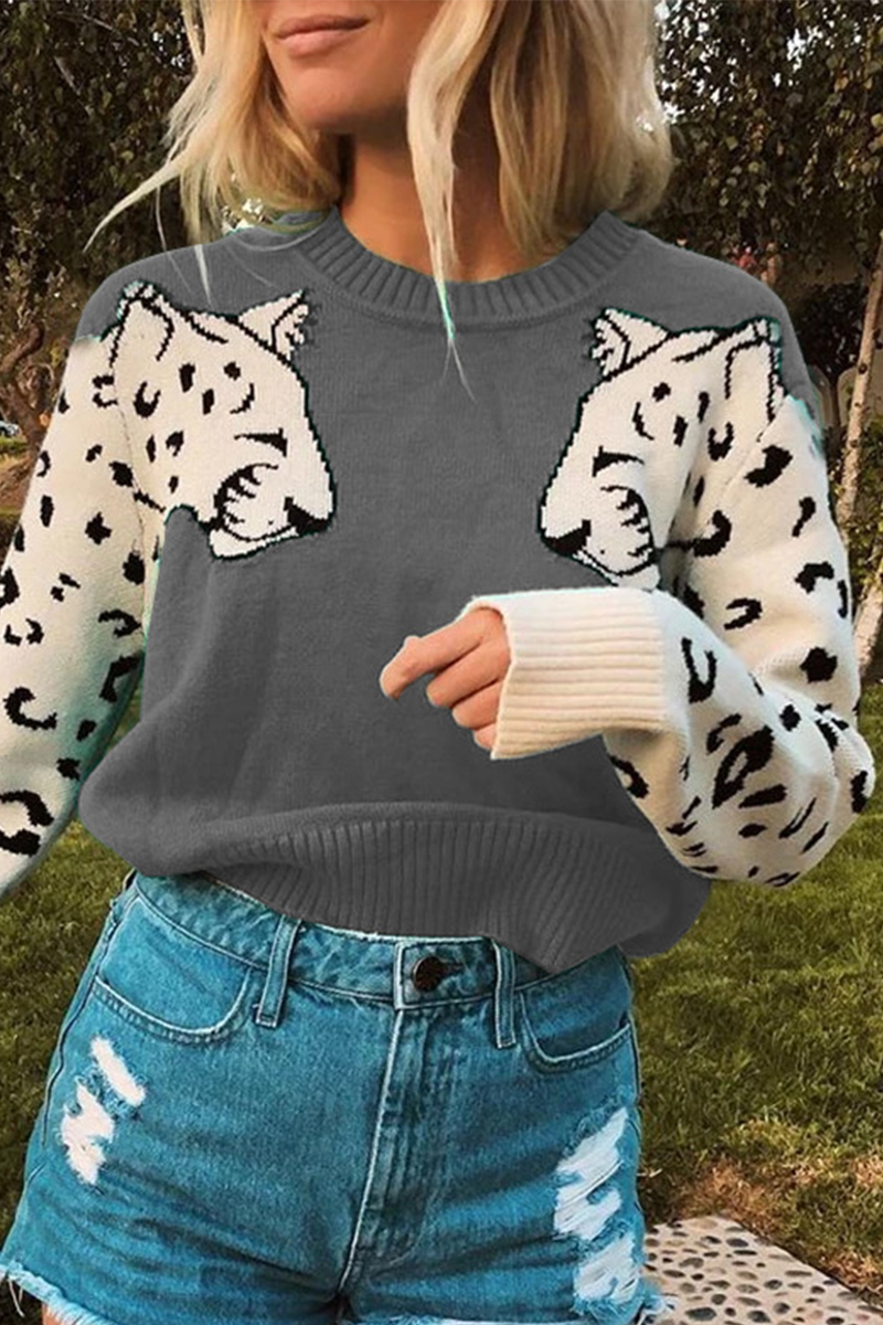 Tops casuales de cuello redondo con patchwork de animales