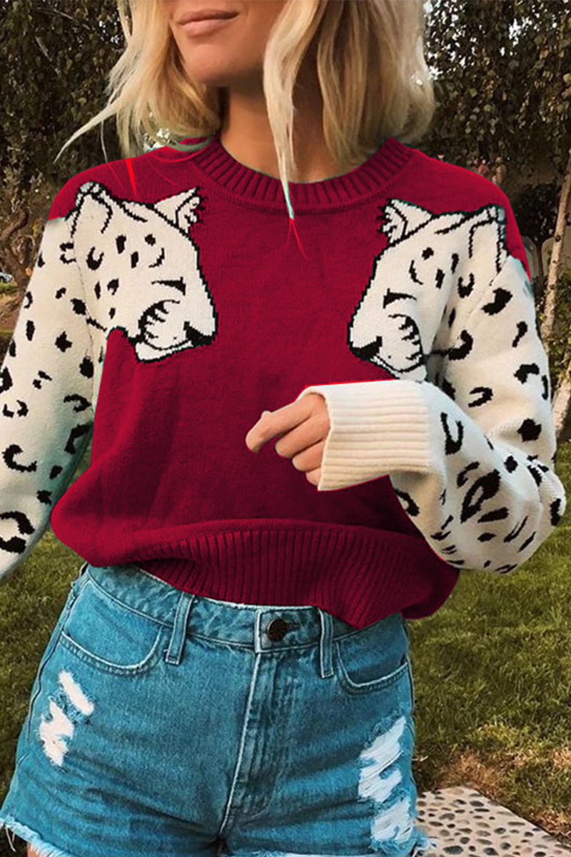 Tops casuales de cuello redondo con patchwork de animales