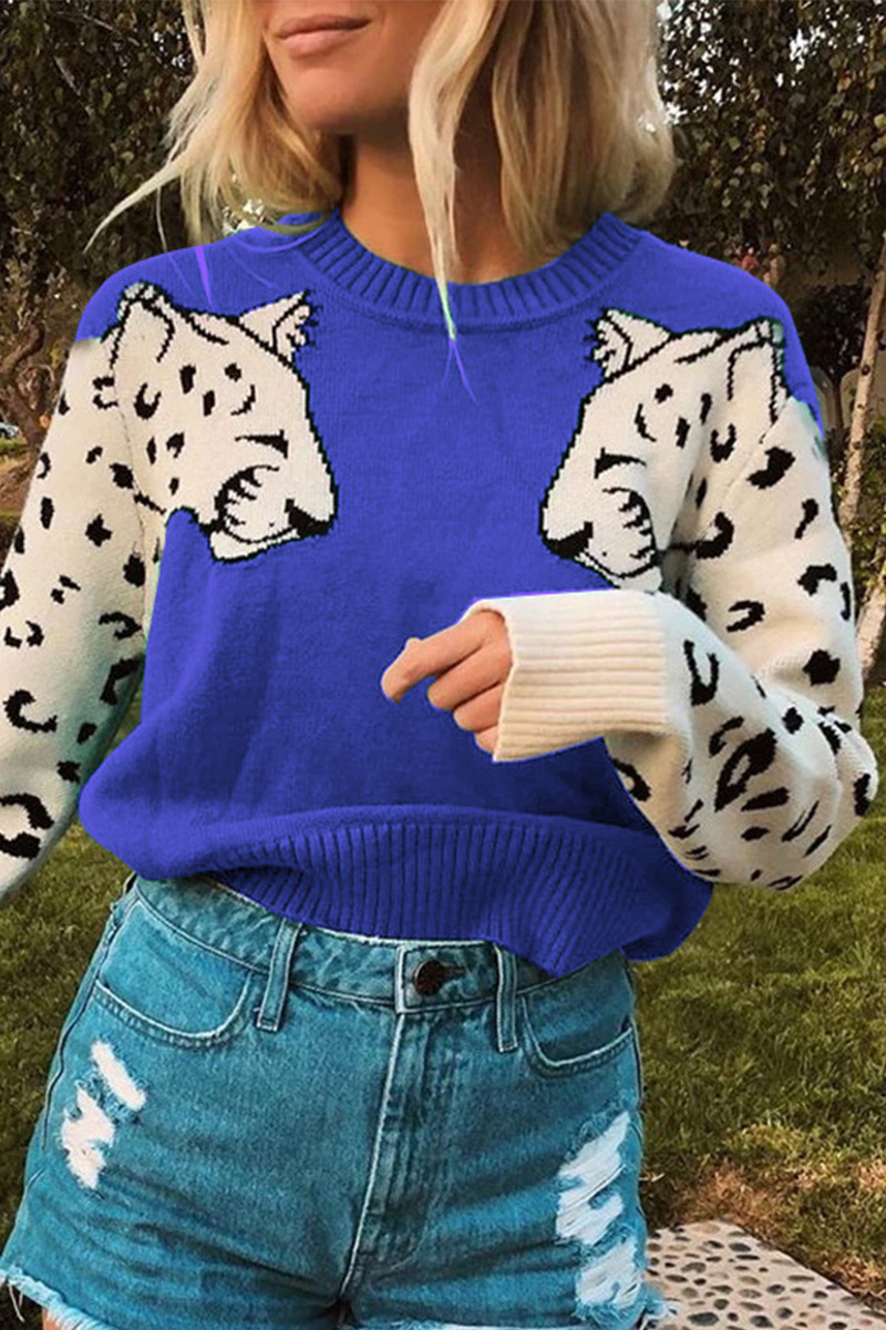 Tops casuales de cuello redondo con patchwork de animales