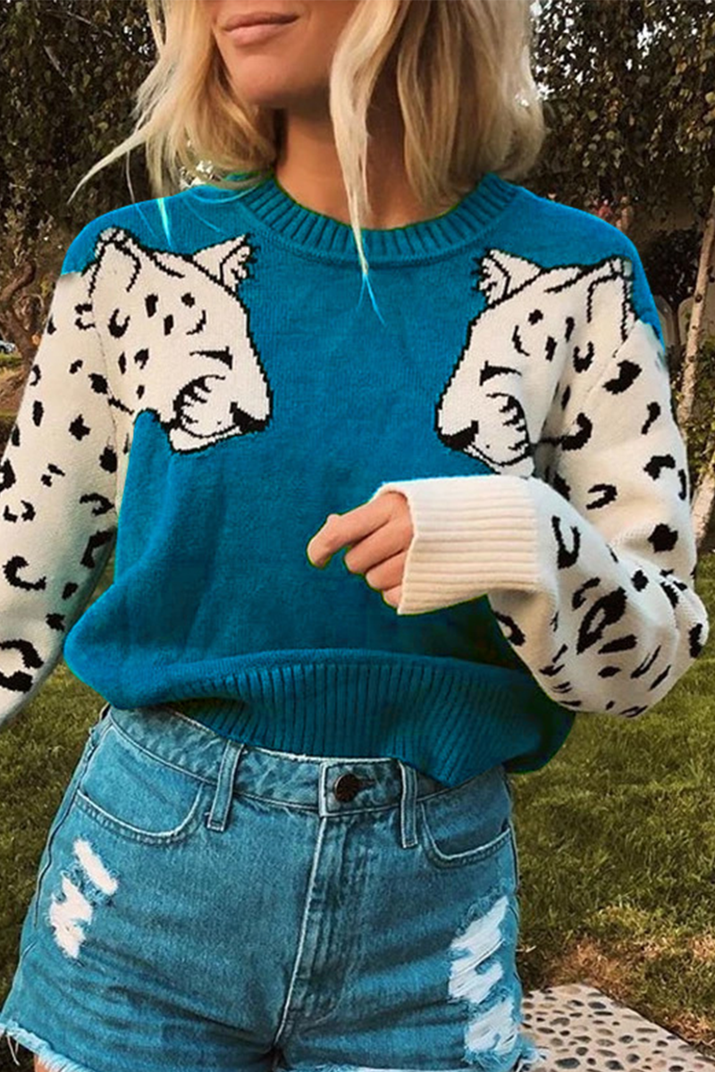 Tops casuales de cuello redondo con patchwork de animales