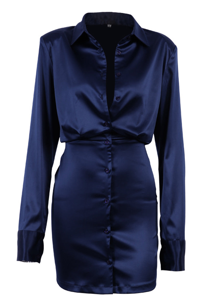 Vestidos camiseros sexys de color liso con botones y cuello vuelto