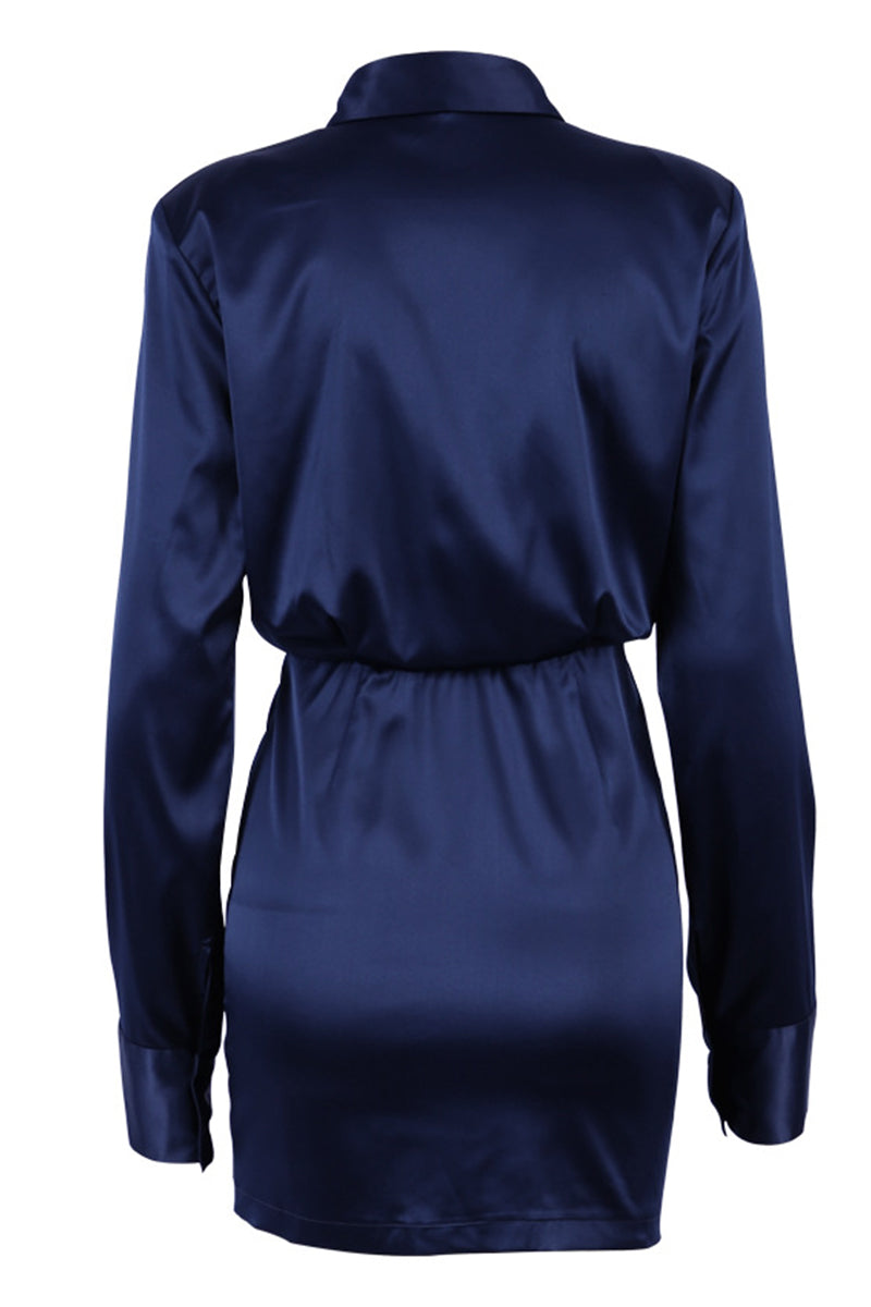 Vestidos camiseros sexys de color liso con botones y cuello vuelto