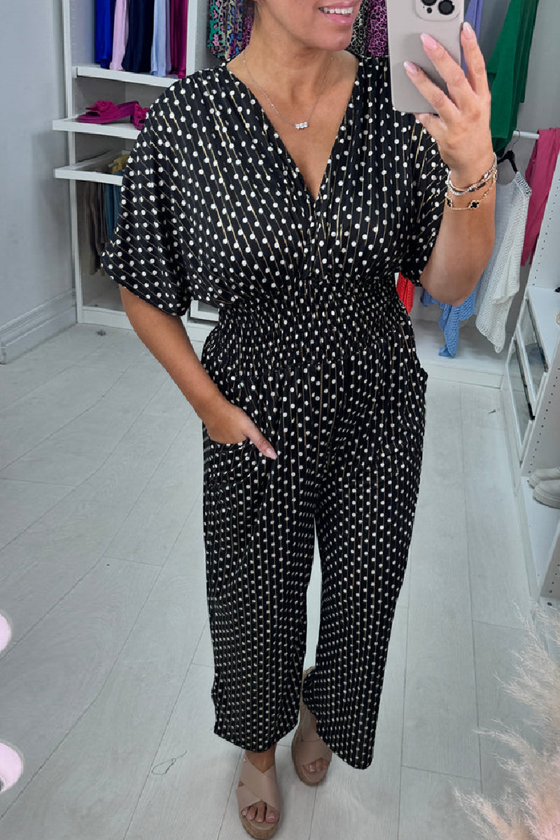 Mono informal con estampado de lunares y cuello en V (3 colores)