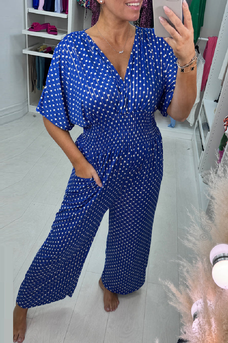 Mono informal con estampado de lunares y cuello en V (3 colores)