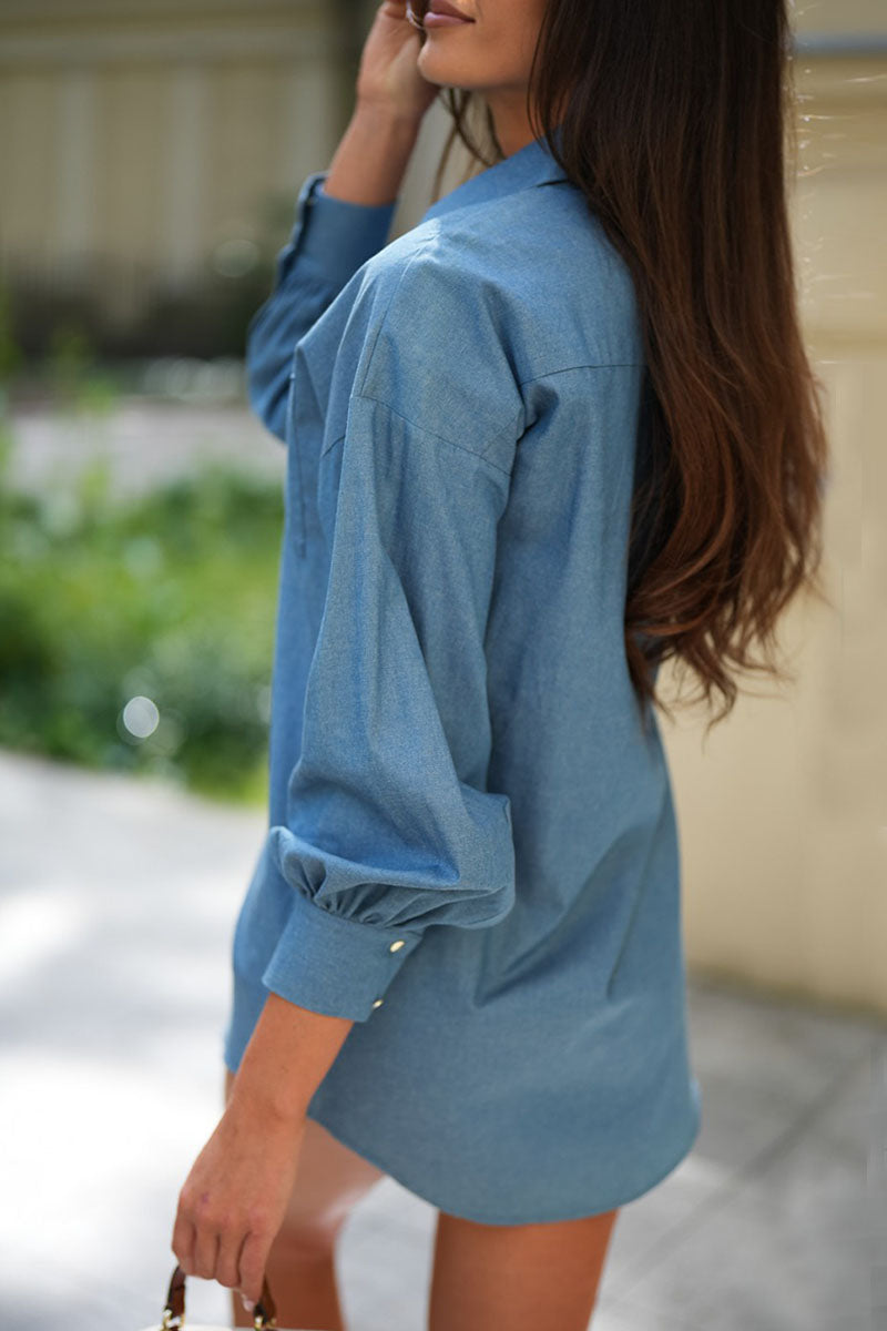 Blusas casuales de cuello camisero con botones de color liso