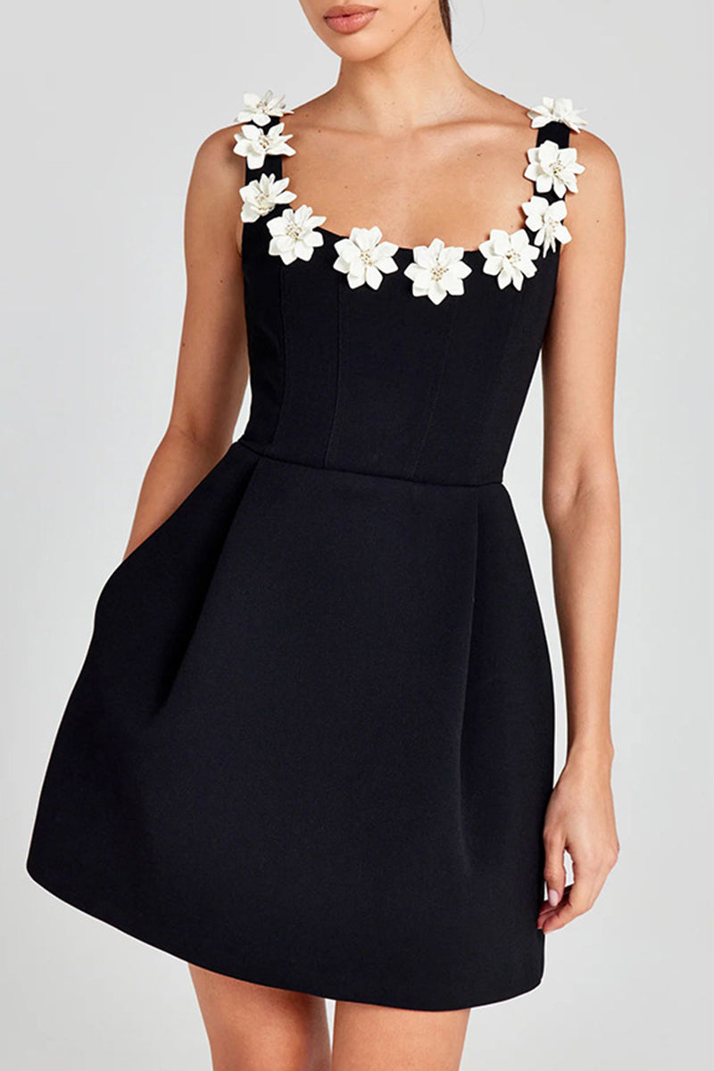 Vestidos de princesa sexys con cuello en U y bolsillos de color sólido con flores